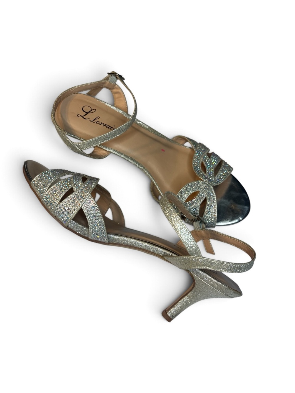 L Lorraine Silver Glitter Strappy Heels - Women's Evening Sandals